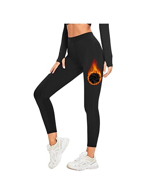 Guooolex Women Fleece Lined Thermal Leggings High Waist Winter Athletic Base Layer Bottoms Warm Compression Leggings Pants