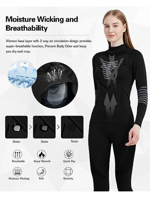 MEETYOO Thermal Underwear Set for Women, Winter Long Johns Warm Base Layer Top and Bottom Set for Cold Weather Skiing