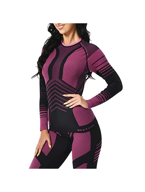 MEETYOO Thermal Underwear Set for Women, Winter Long Johns Warm Base Layer Top and Bottom Set for Cold Weather Skiing