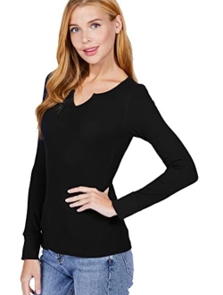 JYB CO Womens Basic Solid Lightweight Long Sleeve Crew Neck & V Neck Fitted Thermal Warm wear Top Sweatshirt Plus (S-2XL)