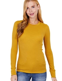 Womens Basic Solid Lightweight Long Sleeve Crew Neck & V Neck Fitted  Thermal Warm wear Top Sweatshirt Plus (S-2XL)