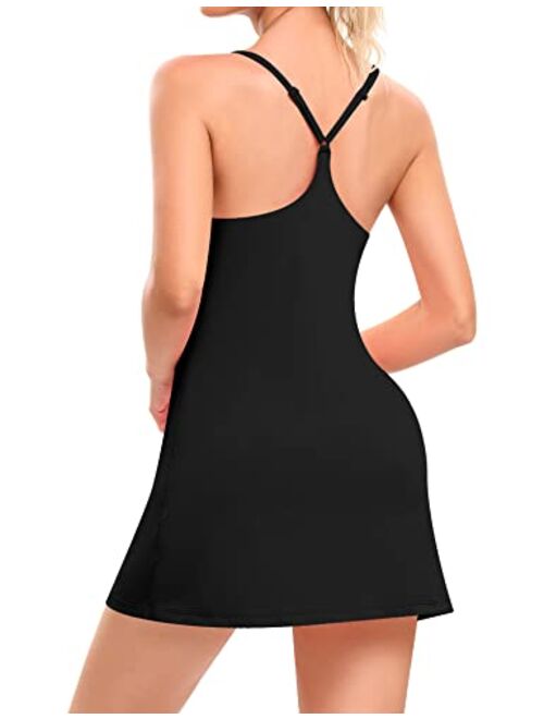 Werena Womens Tennis Dress Workout Dress with Built in Shorts and Bra Exercise Athletic Golf Dresses