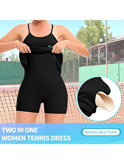 Werena Womens Tennis Dress Workout Dress with Built in Shorts and Bra Exercise Athletic Golf Dresses