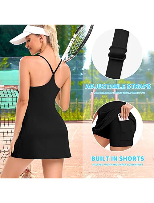 Werena Womens Tennis Dress Workout Dress with Built in Shorts and Bra Exercise Athletic Golf Dresses