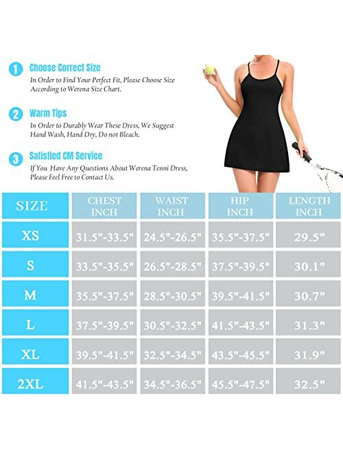 Werena Womens Tennis Dress Workout Dress with Built in Shorts and Bra Exercise Athletic Golf Dresses