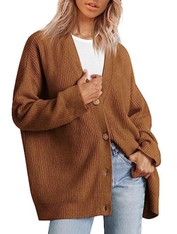 AUTOMET Womens Fall Sweaters Cardigan 2023 Open Front Oversized Button Lightweight Cardigans V Neck Loose Knit Outwear