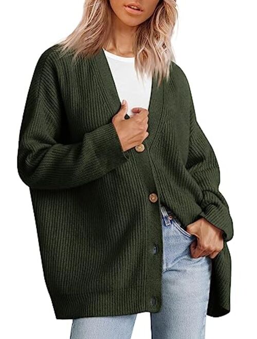 AUTOMET Womens Fall Sweaters Cardigan 2023 Open Front Oversized Button Lightweight Cardigans V Neck Loose Knit Outwear