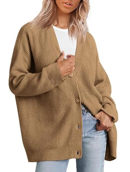 AUTOMET Womens Fall Sweaters Cardigan 2023 Open Front Oversized Button Lightweight Cardigans V Neck Loose Knit Outwear