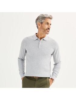 Long Sleeve Textured Sweater Polo