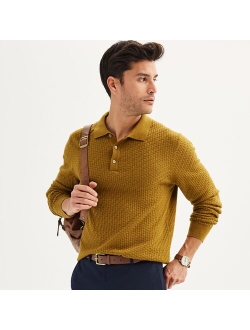 Long Sleeve Textured Sweater Polo