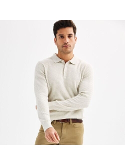 Long Sleeve Textured Sweater Polo