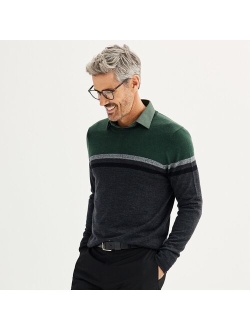 Merino Wool Colorblock Crewneck Sweater