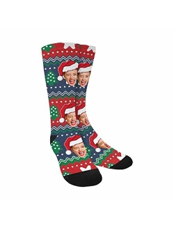 Artsadd Personalized Christmas Socks Add Your Face Custom Holiday Gifts Socks Unisex Socks for Family Men Women