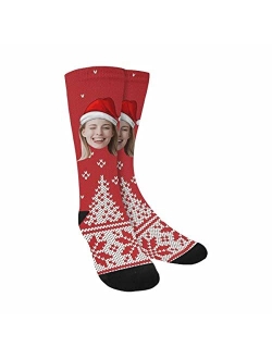 Artsadd Personalized Christmas Socks Add Your Face Custom Holiday Gifts Socks Unisex Socks for Family Men Women