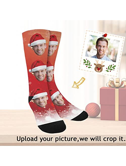 Artsadd Personalized Christmas Socks Add Your Face Custom Holiday Gifts Socks Unisex Socks for Family Men Women