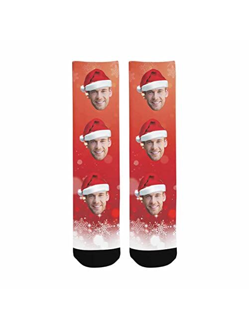 Artsadd Personalized Christmas Socks Add Your Face Custom Holiday Gifts Socks Unisex Socks for Family Men Women