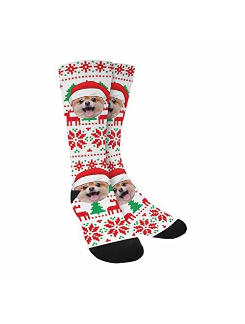 Artsadd Personalized Christmas Socks Add Your Face Custom Holiday Gifts Socks Unisex Socks for Family Men Women