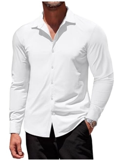 Men's Muscle Fit Dress Shirts Stretch Wrinkle-Free Long Sleeve Casual Button Down Shirts