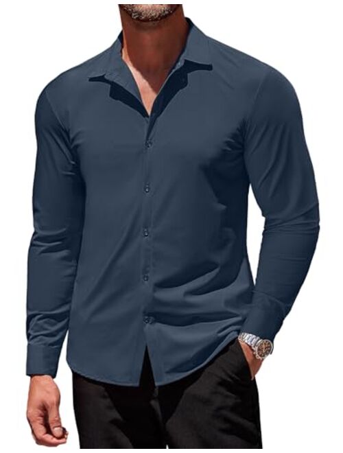 COOFANDY Men's Muscle Fit Dress Shirts Stretch Wrinkle-Free Long Sleeve Casual Button Down Shirts