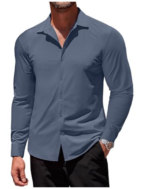 COOFANDY Men's Muscle Fit Dress Shirts Stretch Wrinkle-Free Long Sleeve Casual Button Down Shirts