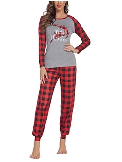 Women's Pajama Set Christmas Pjs Long Sleeve Print Tops and Pajamas Pants Soft Sleepwear Set