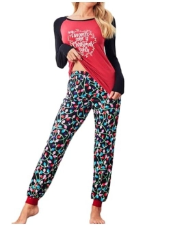 Women's Pajama Set Christmas Pjs Long Sleeve Print Tops and Pajamas Pants Soft Sleepwear Set