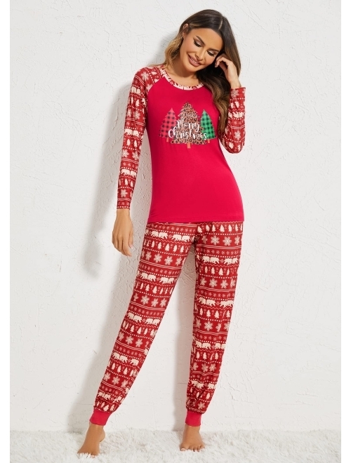 Ekouaer Women's Pajama Set Christmas Pjs Long Sleeve Print Tops and Pajamas Pants Soft Sleepwear Set