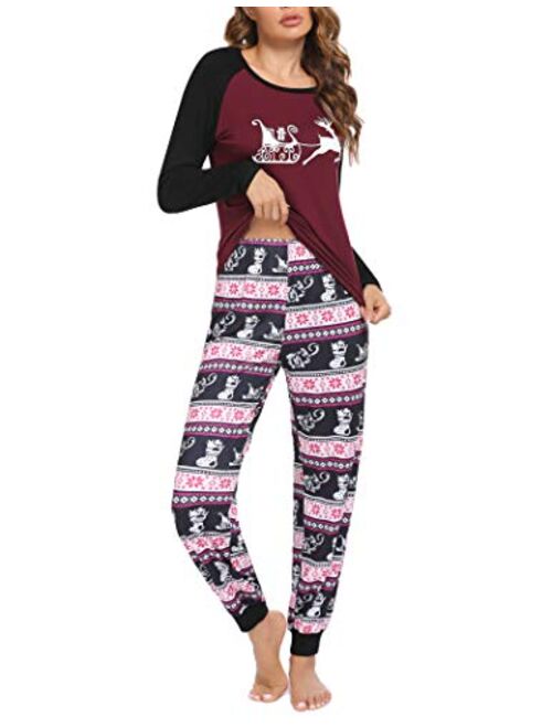 Ekouaer Women's Pajama Set Christmas Pjs Long Sleeve Print Tops and Pajamas Pants Soft Sleepwear Set