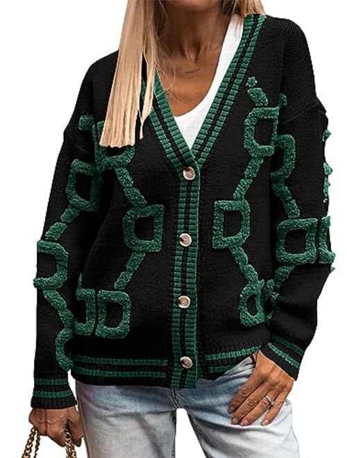 PRETTYGARDEN Women's Fall Chunky Knit Cardigan Sweaters Casual Open Front Button Up Winter Coats Outerwear