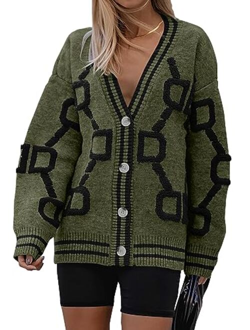 PRETTYGARDEN Women's Fall Chunky Knit Cardigan Sweaters Casual Open Front Button Up Winter Coats Outerwear