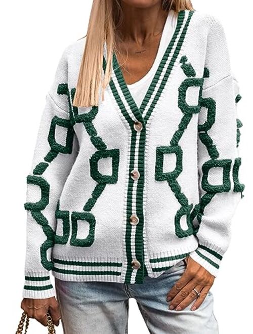 PRETTYGARDEN Women's Fall Chunky Knit Cardigan Sweaters Casual Open Front Button Up Winter Coats Outerwear