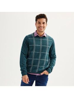 Merino Wool Plaid Crewneck Sweater