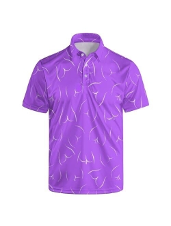 BONLOR Golf Shirts for Men Dry Fit Moisture Wicking Short Sleeve Print Shirts Funny Golf Polo Shirts Collared Shirt