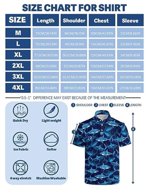 BONLOR Golf Shirts for Men Dry Fit Moisture Wicking Short Sleeve Print Shirts Funny Golf Polo Shirts Collared Shirt