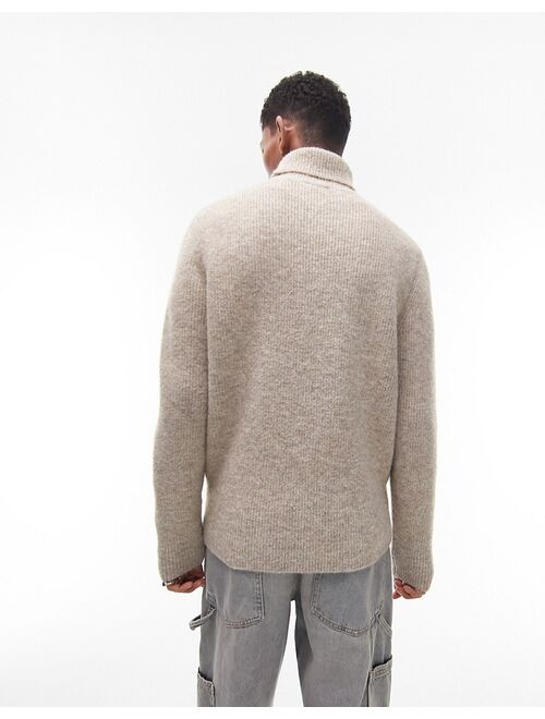 Topman heavy knit roll neck sweater in ecru