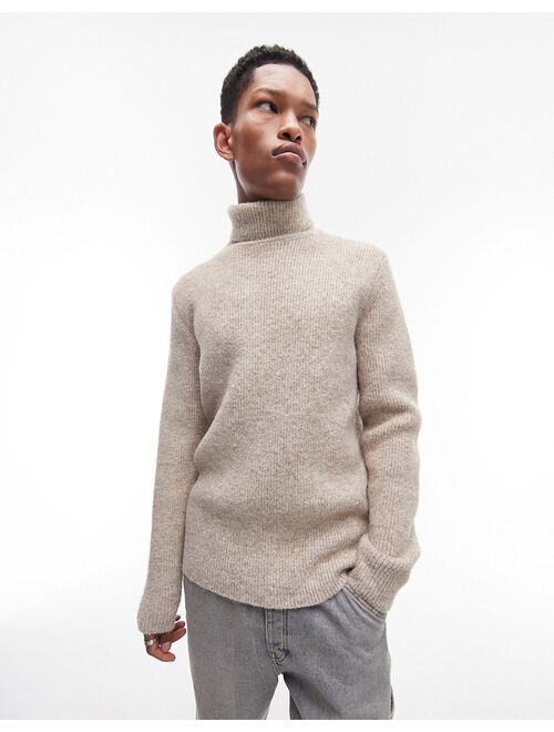 Topman heavy knit roll neck sweater in ecru