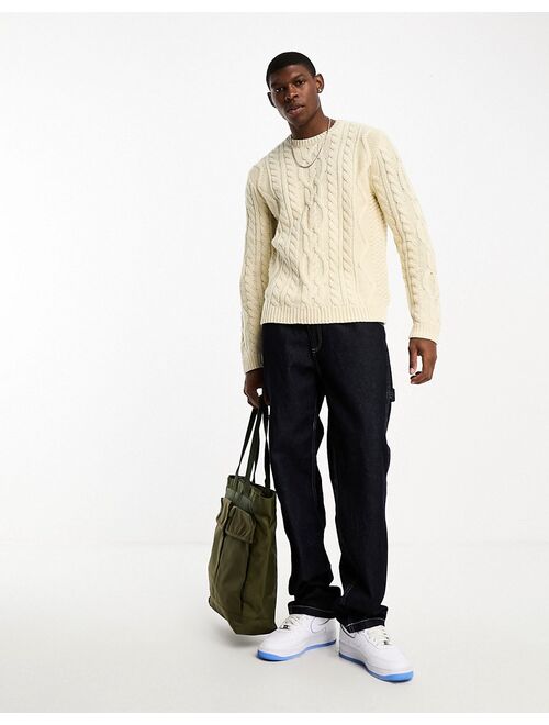 ASOS DESIGN cable knit sweater in ecru