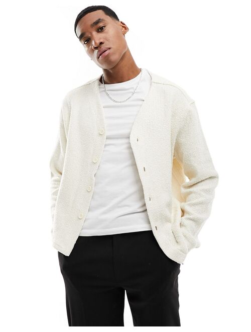 Bershka textured knitted cardigan in ecru