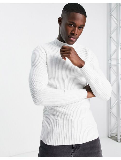 ASOS DESIGN knit essential ribbed turtle neck sweater in white