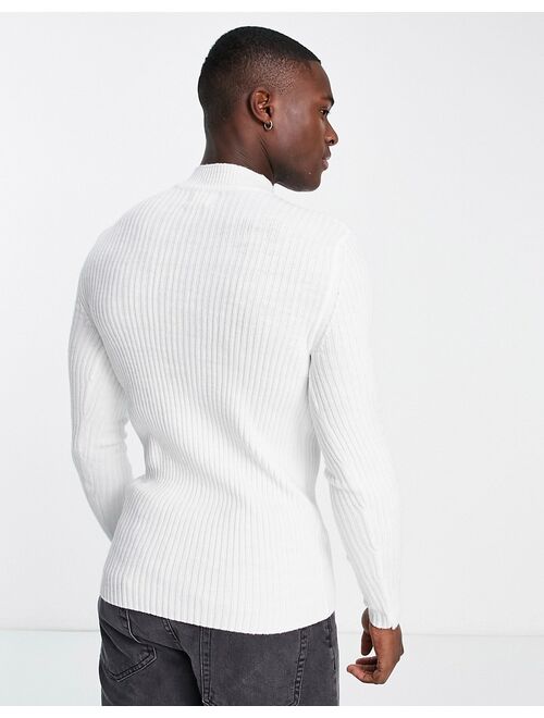 ASOS DESIGN knit essential ribbed turtle neck sweater in white