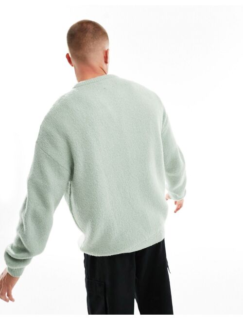 ASOS DESIGN oversized knit fluffy crew neck sweater in sage green