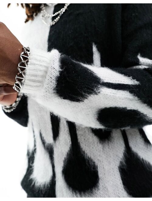 ASOS DESIGN oversized knit fluffy sweater with flame pattern in black