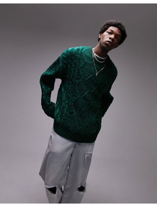 Topman space dye cable sweater with wool in green