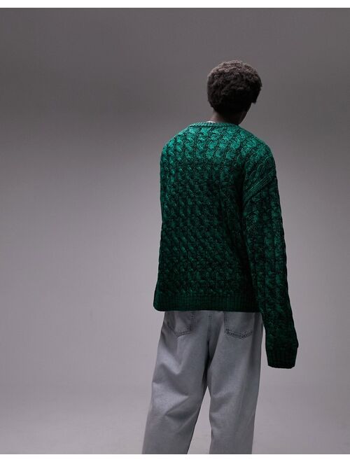 Topman space dye cable sweater with wool in green