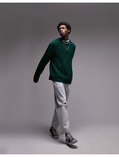 Topman space dye cable sweater with wool in green