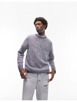 space dye jacquard cable knit sweater in blue