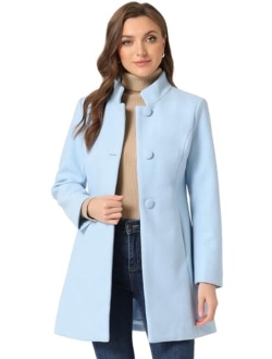 Women's Winter Overcoat Mid-Long Stand Collar Woolen Single Breasted Coat Outerwear