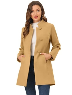 Women's Winter Overcoat Mid-Long Stand Collar Woolen Single Breasted Coat Outerwear