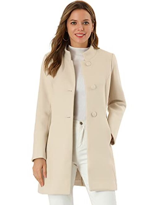 Allegra K Women's Winter Overcoat Mid-Long Stand Collar Woolen Single Breasted Coat Outerwear