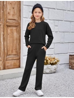 Arshiner Girls 2 Piece Outfits Velour Tracksuit Cute Clothes Sweatsuit  Ruffle Pullover Sweatshirt Sweatpants Clothing Sets